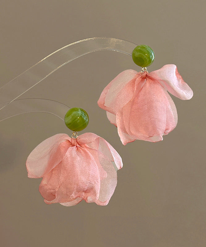 Modern Pink Acrylic Chiffon Petals Drop Earrings