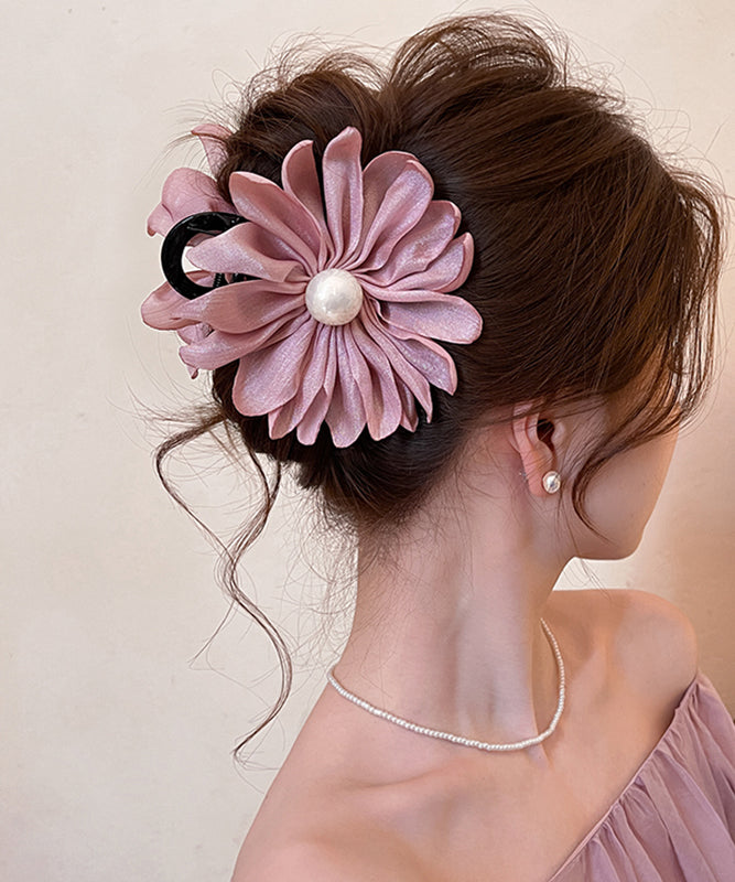 Modern Pink Acrylic Fabric Art Pearl Floral Hairpin