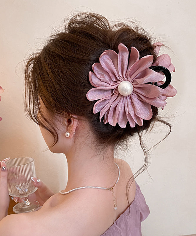 Modern Pink Acrylic Fabric Art Pearl Floral Hairpin