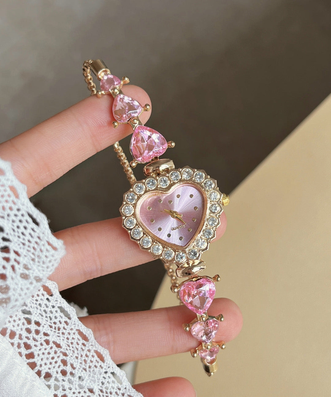 Modern Pink Alloy Love Zircon Crystal Watches