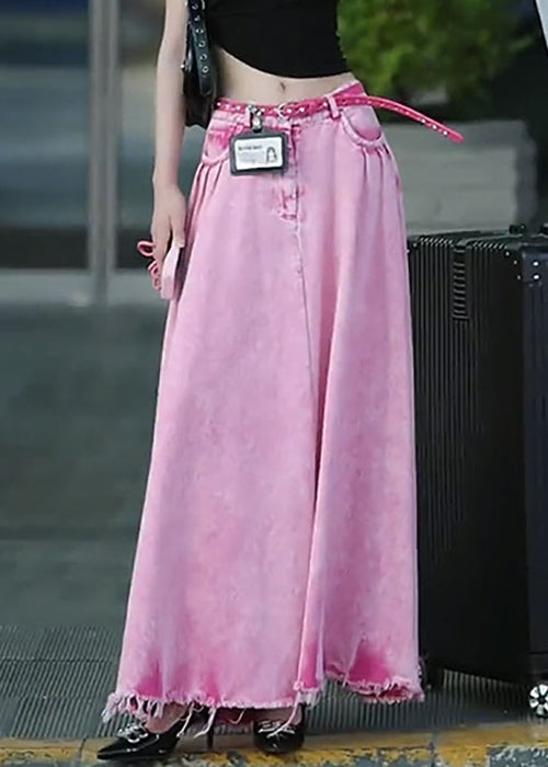 Modern Pink Pockets High Waist Denim Skirts Summer