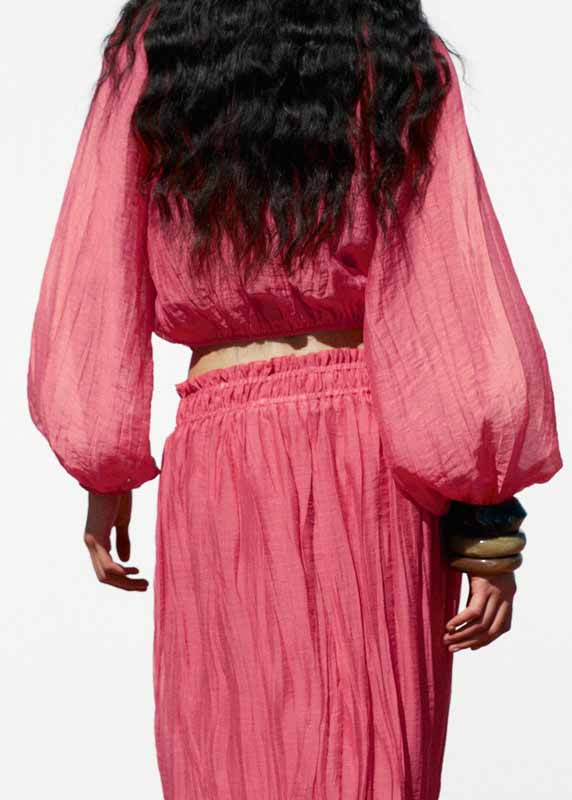 Modern Pink Ruffled Patchwork Cotton Two Pieces Set Fall