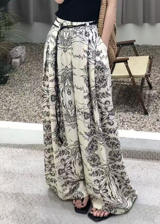 Modern Print Pockets High Waist Cotton Wide Leg Pants Fall