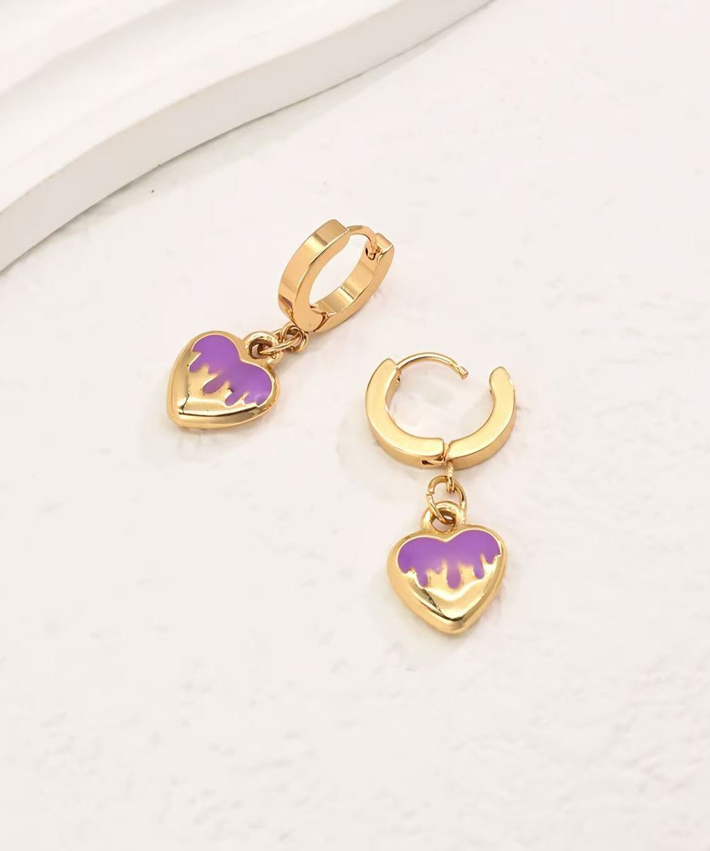 Modern Purple Alloy Love Hoop Earrings