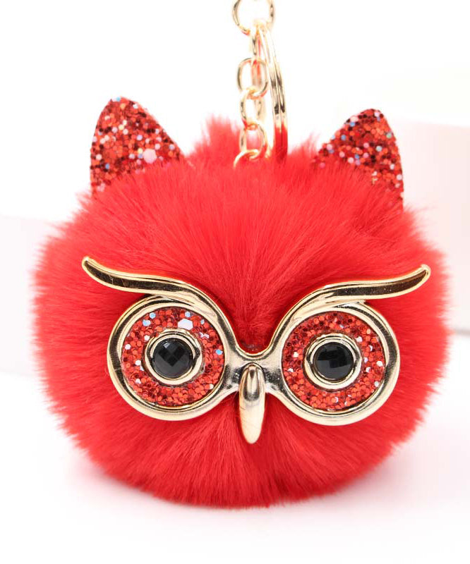 Modern Purple Alloy Owl Fluffy Keychains