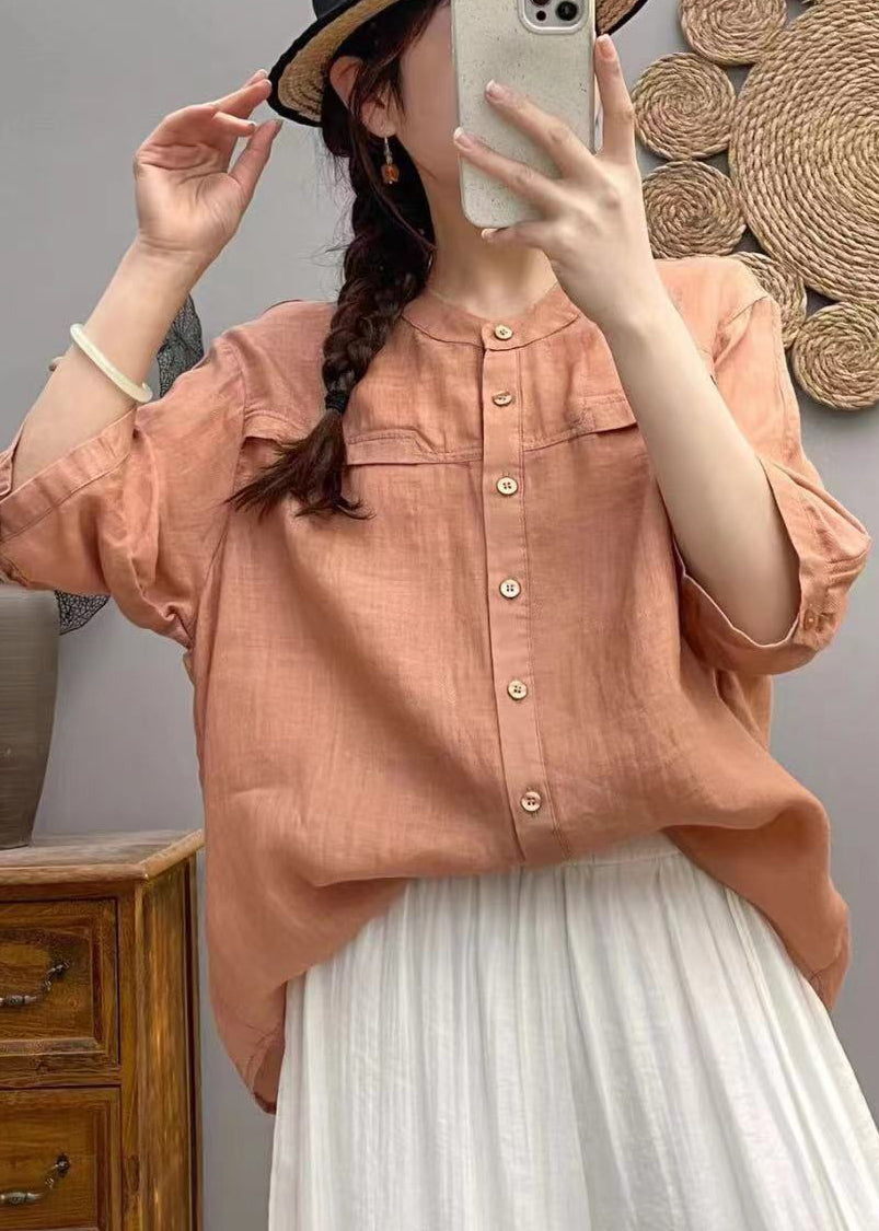 Modern Purple Oversized Linen Blouse Tops Bracelet Sleeve