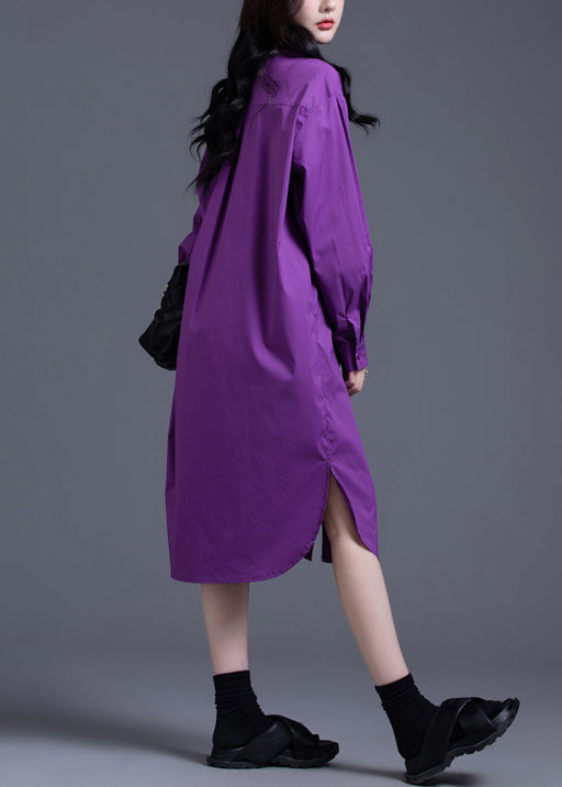 Modern Purple Oversized Side Open Cotton Dress Spring
