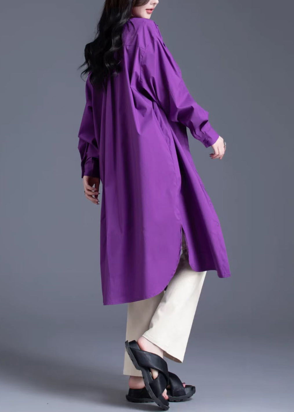 Modern Purple Oversized Side Open Cotton Dress Spring