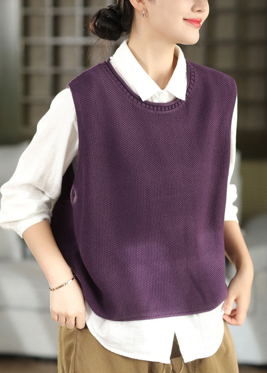 Modern Purple Oversized Warm Knit Vests Fall