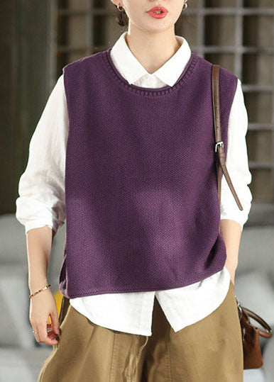 Modern Purple Oversized Warm Knit Vests Fall