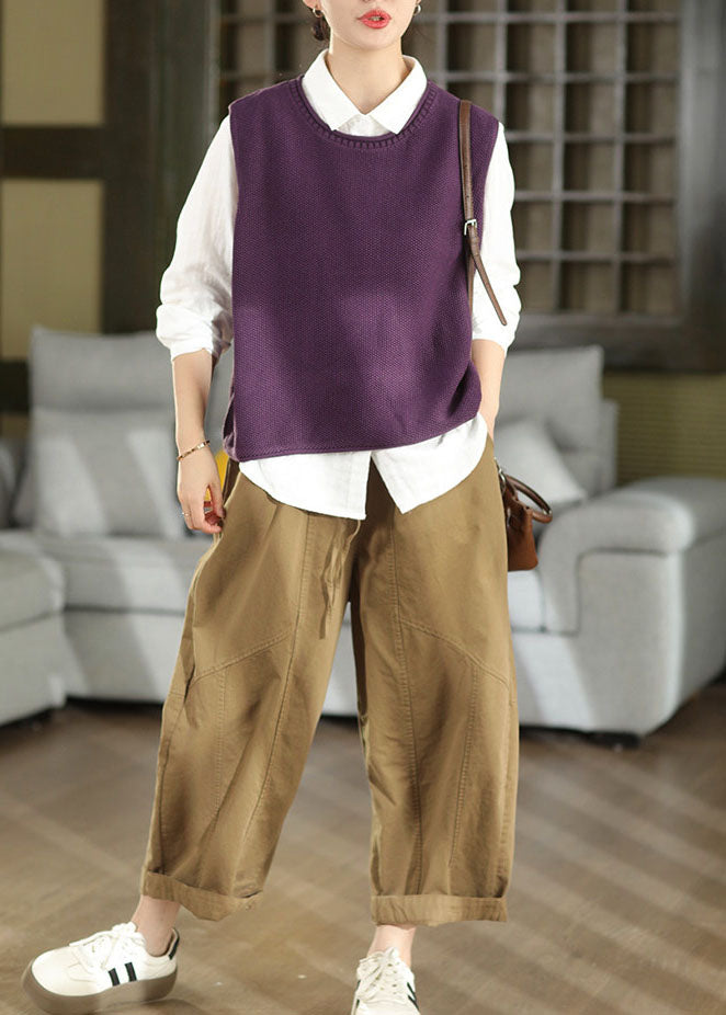 Modern Purple Oversized Warm Knit Vests Fall