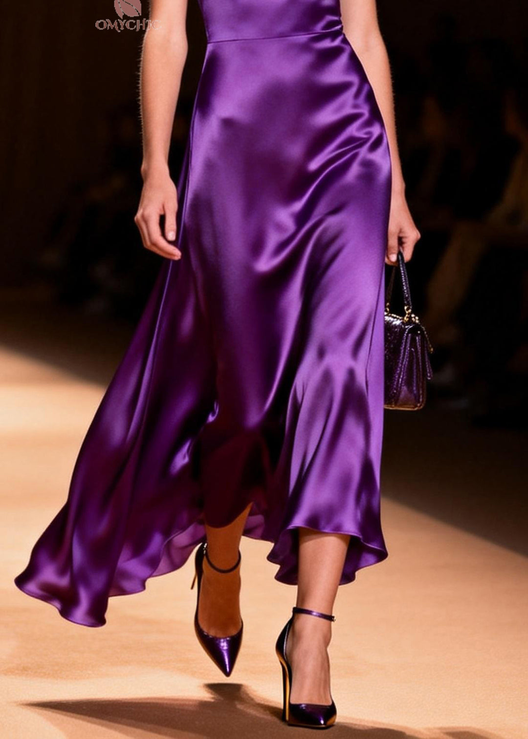 Modern Purple Square Collar Silk Spaghetti Strap Dress Summer
