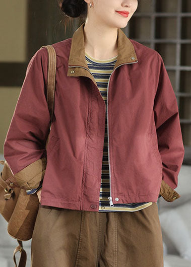 Modern Purple Stand Collar Drawstring Cotton Coats Fall