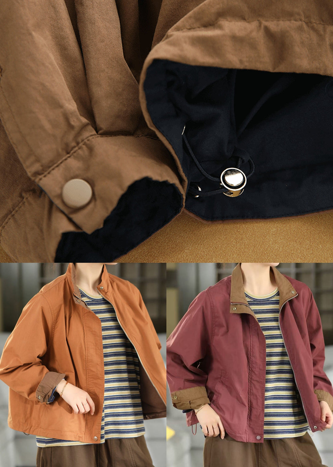 Modern Purple Stand Collar Drawstring Cotton Coats Fall