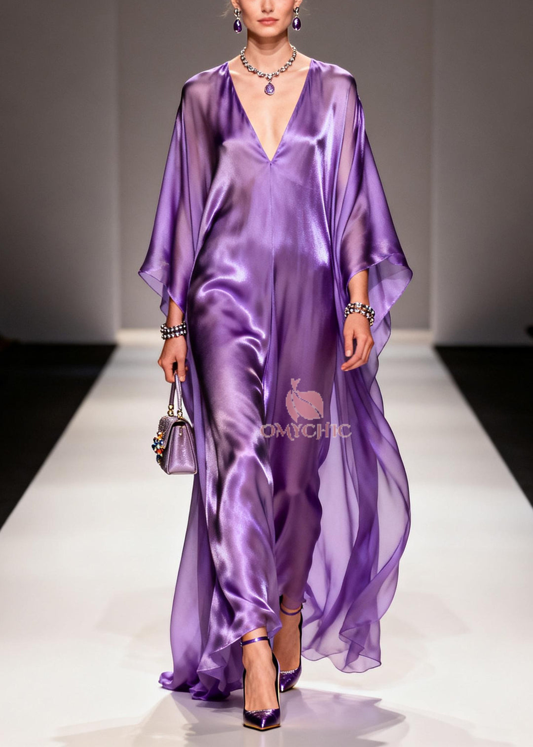 Modern Purple V Neck Draping Chiffon Holiday Dress Summer
