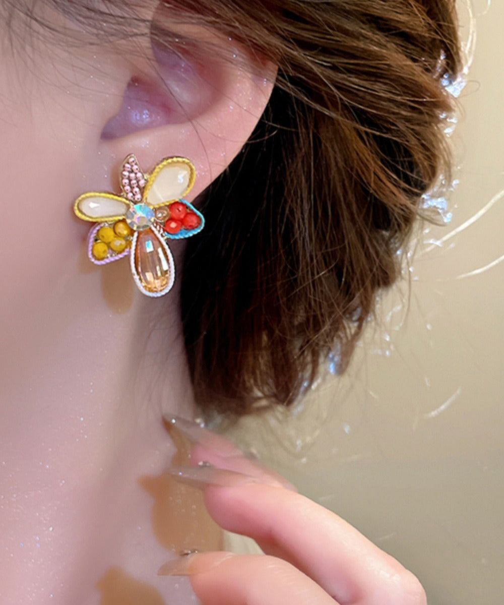 Modern Rainbow Alloy Acrylic Crystal Floral Stud Earrings