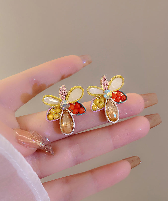 Modern Rainbow Alloy Acrylic Crystal Floral Stud Earrings
