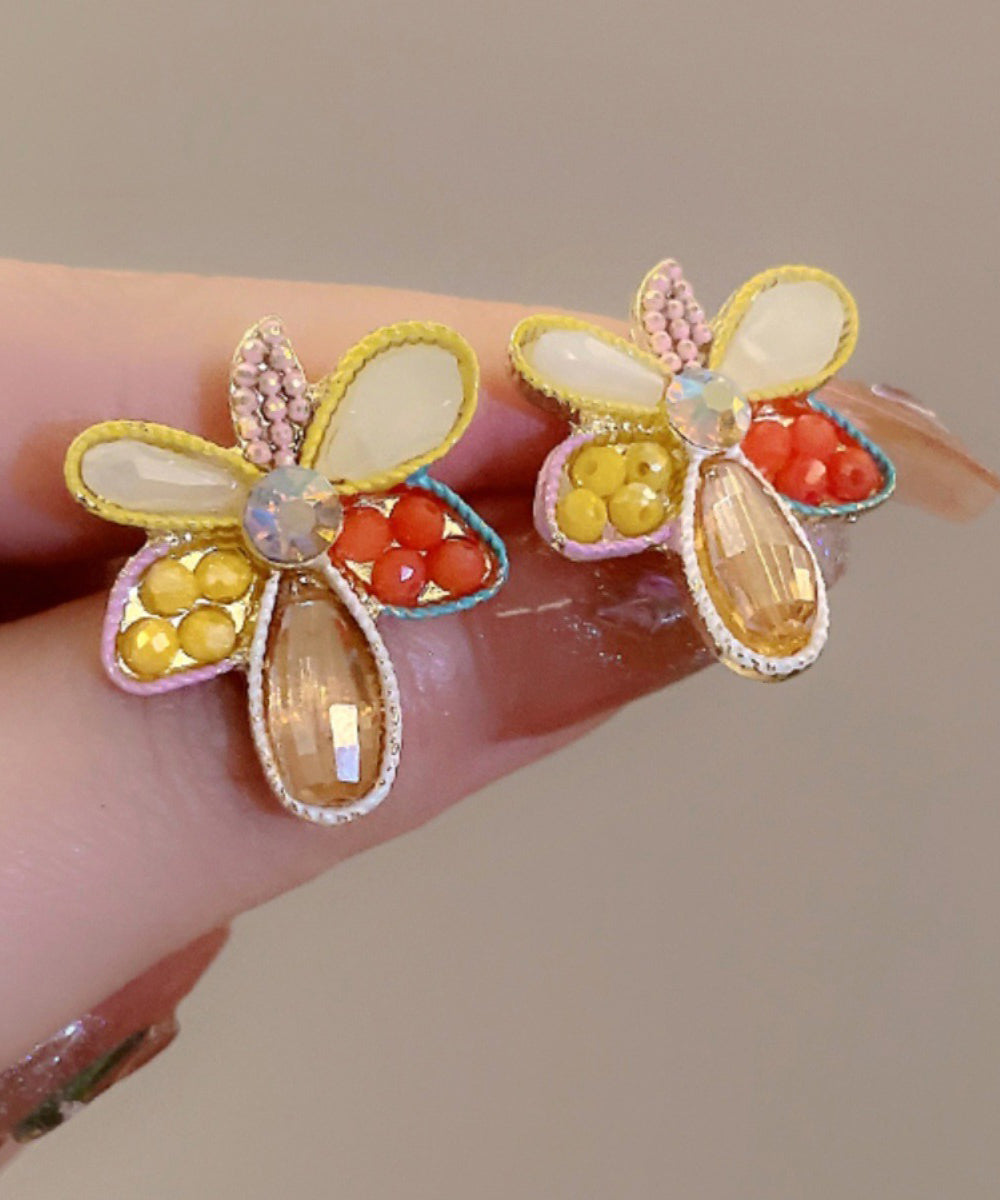 Modern Rainbow Alloy Acrylic Crystal Floral Stud Earrings