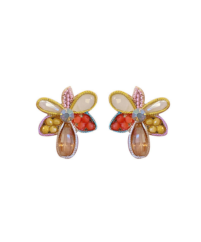 Modern Rainbow Alloy Acrylic Crystal Floral Stud Earrings