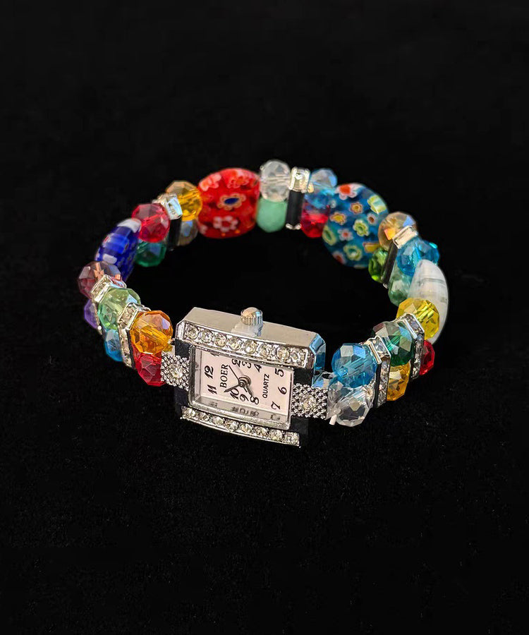 Modern Rainbow Alloy Beading Print Watch Chain Bracelet
