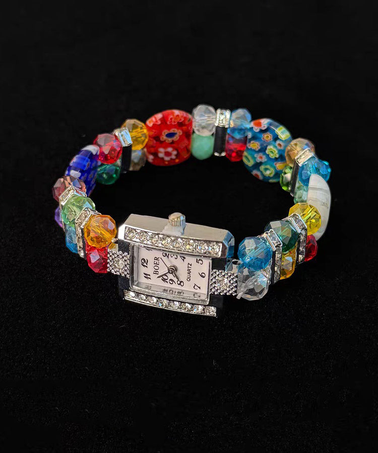 Modern Rainbow Alloy Beading Print Watch Chain Bracelet