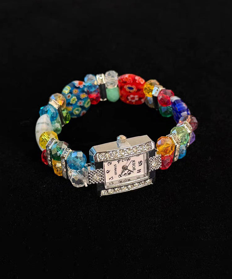 Modern Rainbow Alloy Beading Print Watch Chain Bracelet