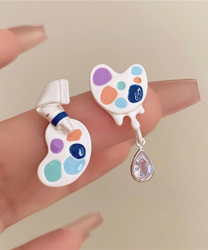 Modern Rainbow Alloy Zircon Asymmetrical Water Drop Drop Earrings