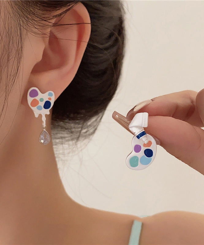 Modern Rainbow Alloy Zircon Asymmetrical Water Drop Drop Earrings