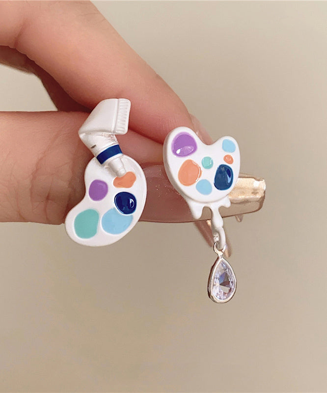 Modern Rainbow Alloy Zircon Asymmetrical Water Drop Drop Earrings