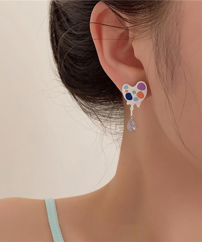 Modern Rainbow Alloy Zircon Asymmetrical Water Drop Drop Earrings