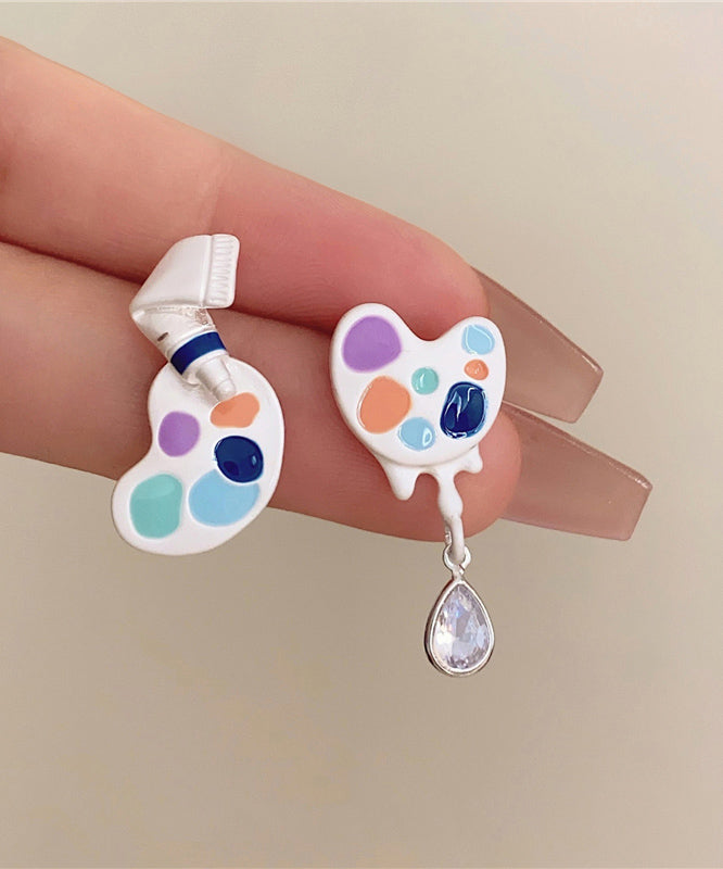 Modern Rainbow Alloy Zircon Asymmetrical Water Drop Drop Earrings