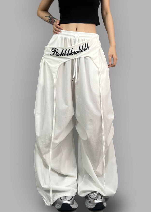 Modern Red Asymmetrical Elastic Waist Cotton Pants Fall