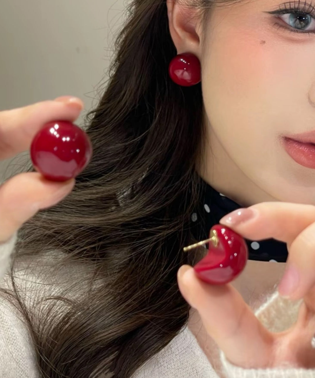 Modern Red Copper Overgild Pearl Stud Earrings - Omychic