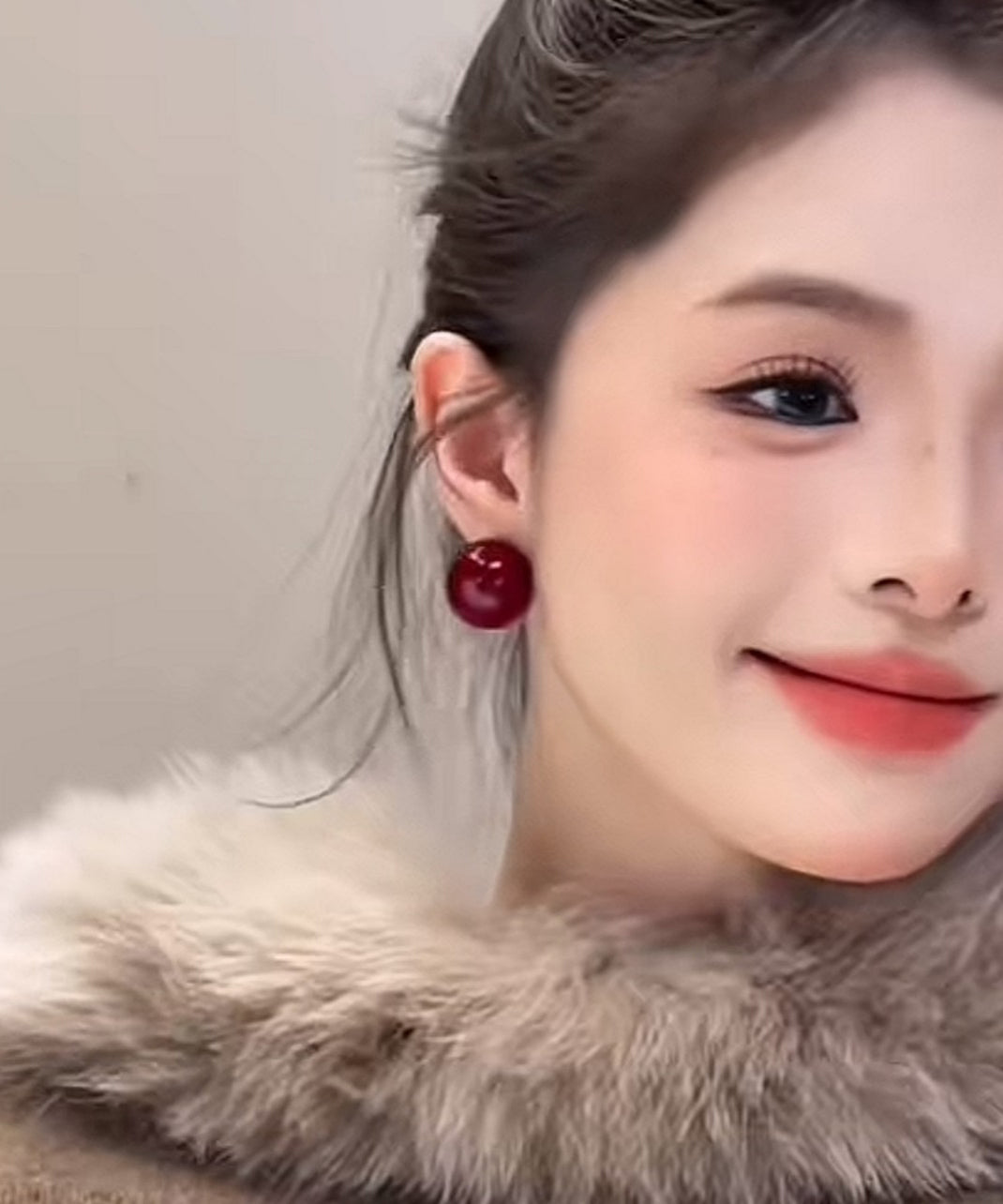 Modern Red Copper Overgild Pearl Stud Earrings - Omychic