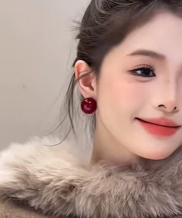 Modern Red Copper Overgild Pearl Stud Earrings - Omychic