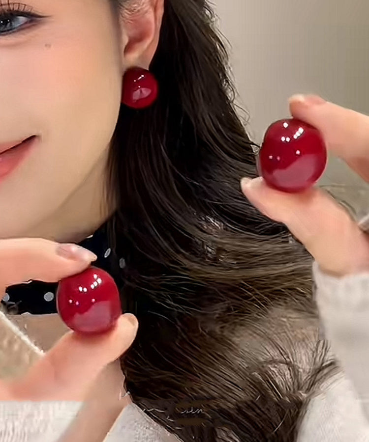 Modern Red Copper Overgild Pearl Stud Earrings - Omychic