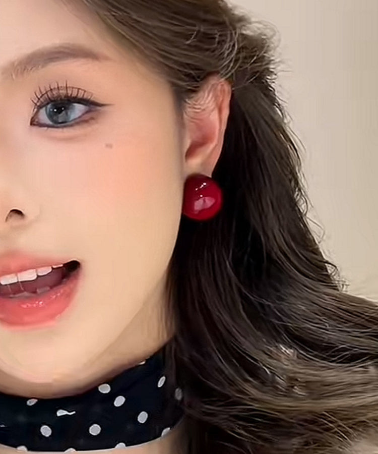 Modern Red Copper Overgild Pearl Stud Earrings - Omychic