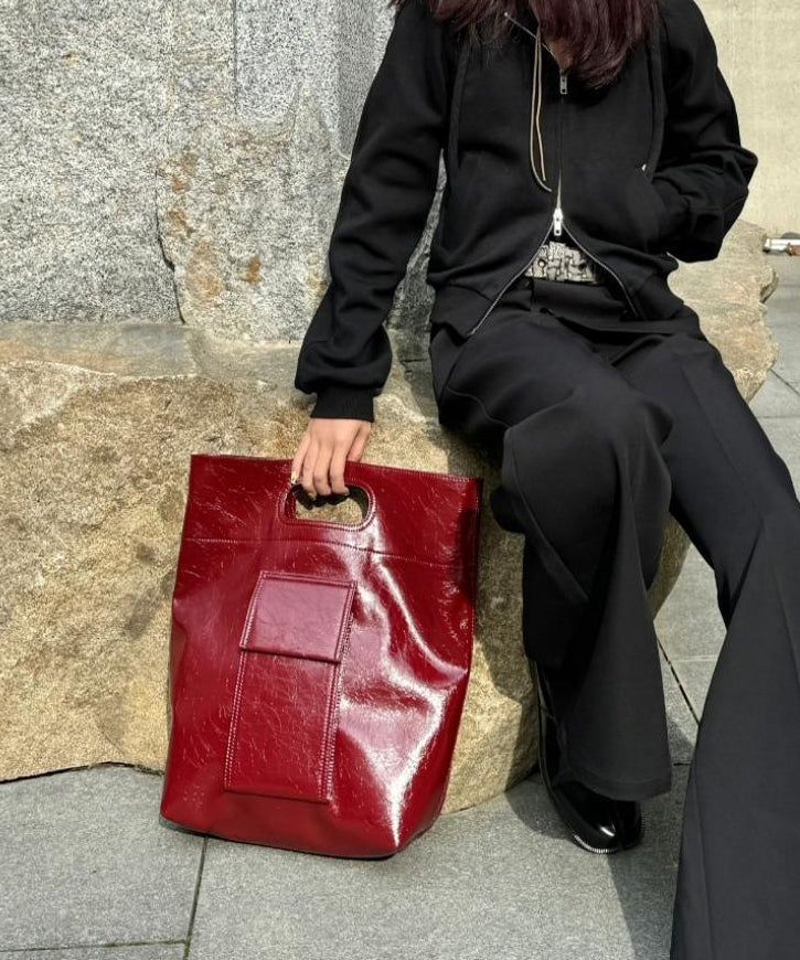 Modern Red Large Capacity Faux Leather Tote Handbag