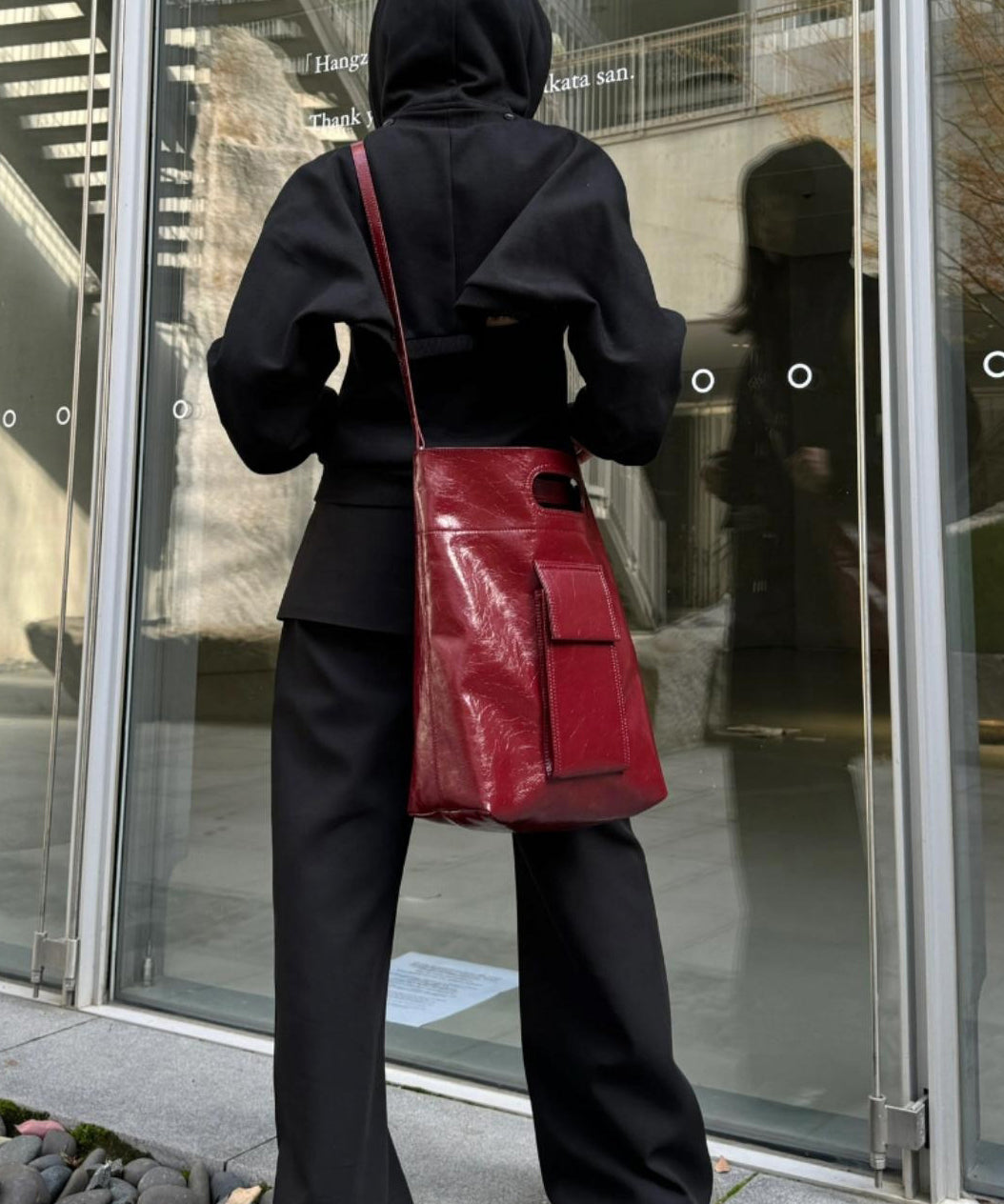 Modern Red Large Capacity Faux Leather Tote Handbag