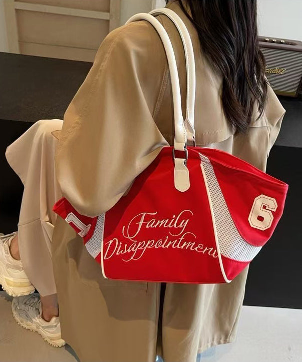 Modern Red Letter Patchwork Large Capacity Nylon Shoulder Bags