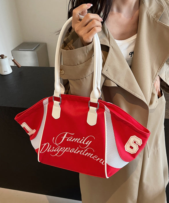 Modern Red Letter Patchwork Large Capacity Nylon Shoulder Bags