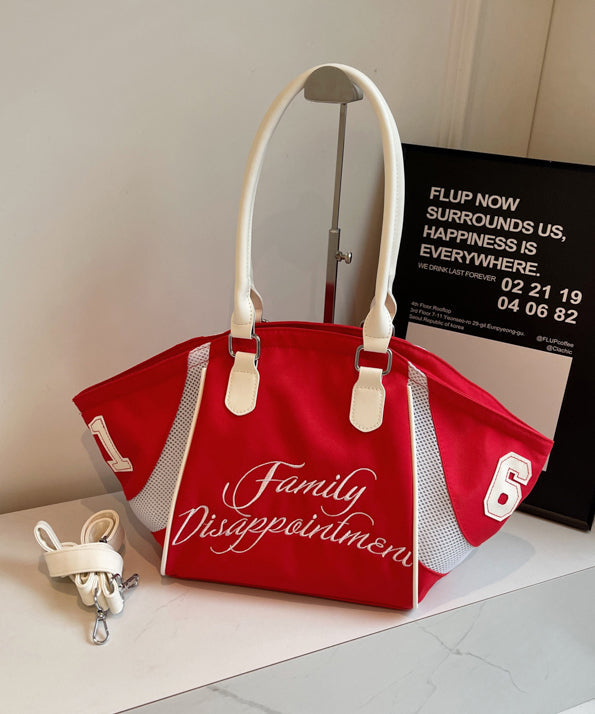 Modern Red Letter Patchwork Large Capacity Nylon Shoulder Bags