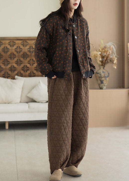 Modern Red Little Floral Warm Fine Cotton Filled Jackets Winter