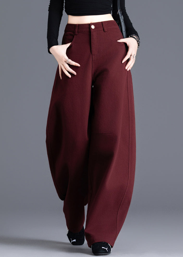 Modern Red Pockets High Waist Denim Pants Spring