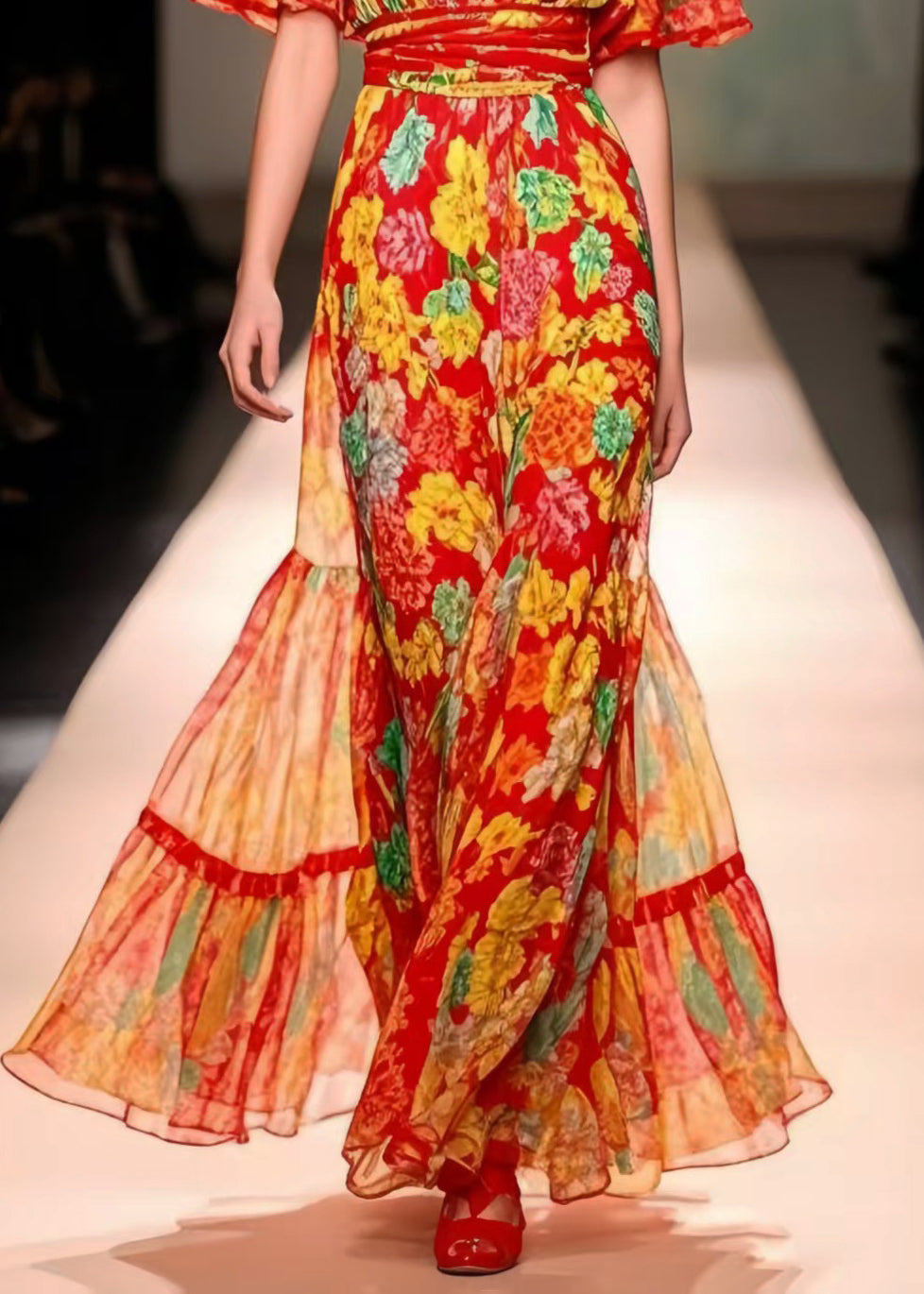 Modern Red V Neck Print Chiffon Party Dress Summer