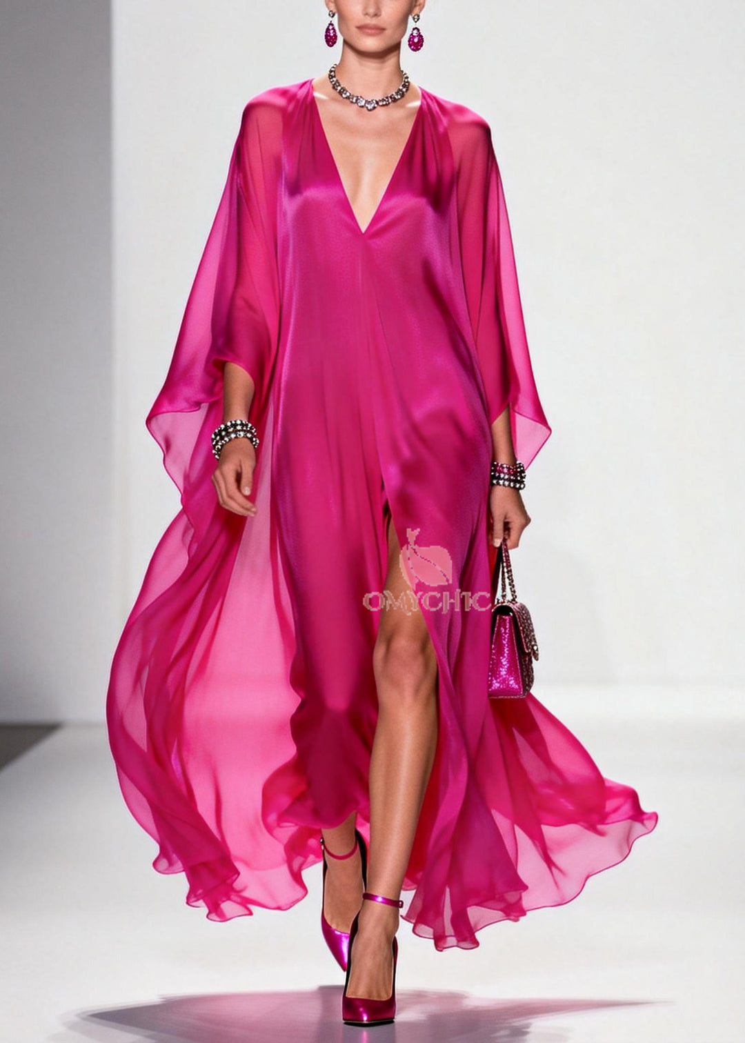 Modern Rose Oversized Side Open Chiffon Vacation Dresses Summer