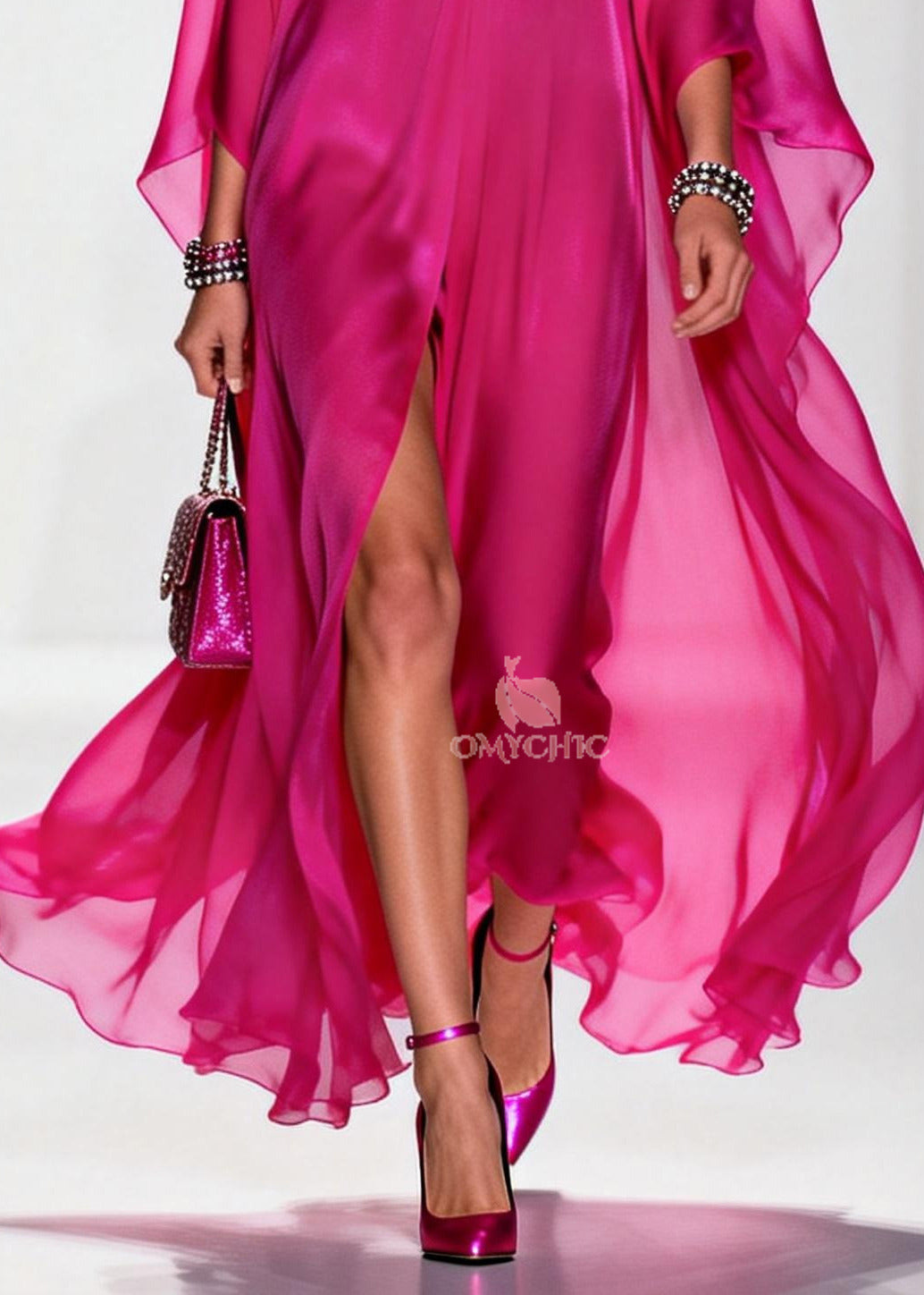Modern Rose Oversized Side Open Chiffon Vacation Dresses Summer