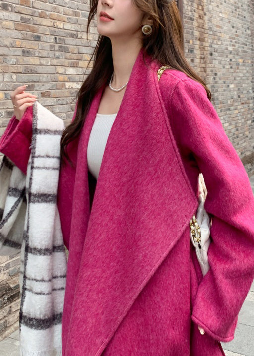 Modern Rose Peter Pan Collar Pockets Woolen Coats Winter