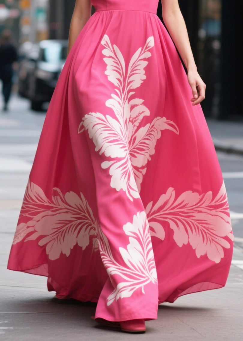 Modern Rose Print Exra Large Hem Chiffon Maxi Dress Summer