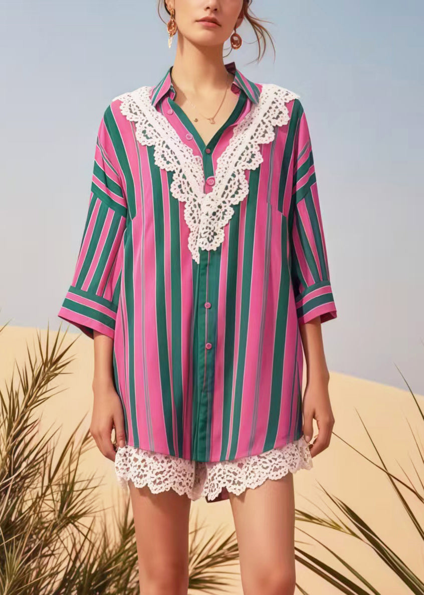 Modern Rose Striped Patchwork Lace Top Bracelet Sleeve